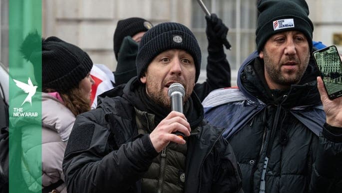 Counter protestors from the "Raise the Colours" group attend the anti Trump event in Whitehall on January 10, 2026 in London