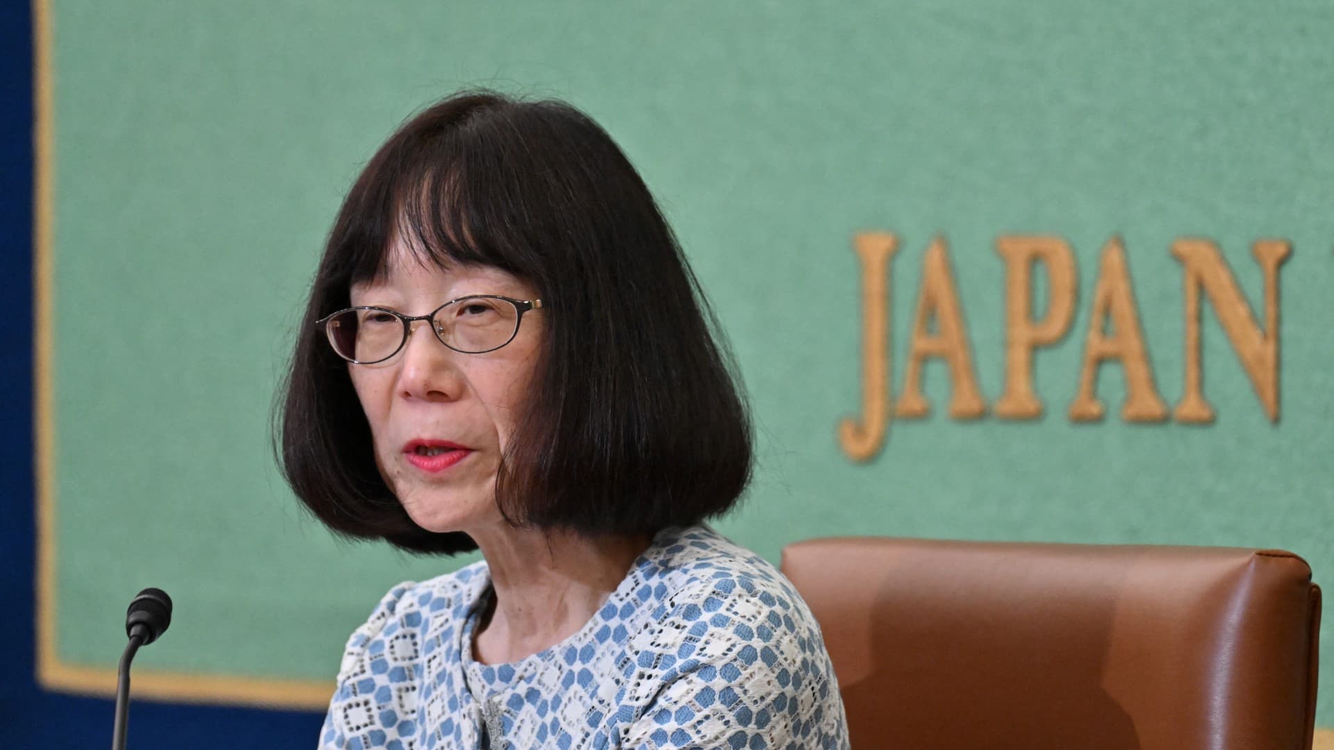 Japanese Judge Tomoko Akane, President of the International Criminal Court (ICC), delivers a speech during a press conference at the Japan National Press Club in Tokyo on June 14, 2024. Kazuhiro NOGI / AFP